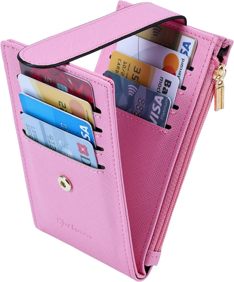Chelmon Womens Wallet Slim RFID Blocking Bifold Multi Card Case Wallet with Zipper Pocket (Pink) - Image 5